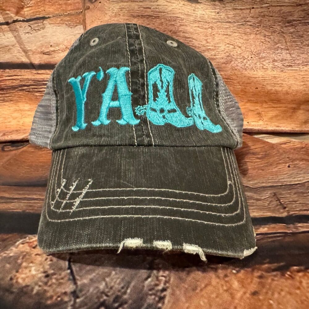 Y'ALL Cowboy Boots Trucker Hat Men's One Size Adjustable Distressed